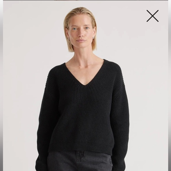 Quince Sweaters - Quince Organic Cotton Fisherman V neck Sweater Black V-Neck Women's XL